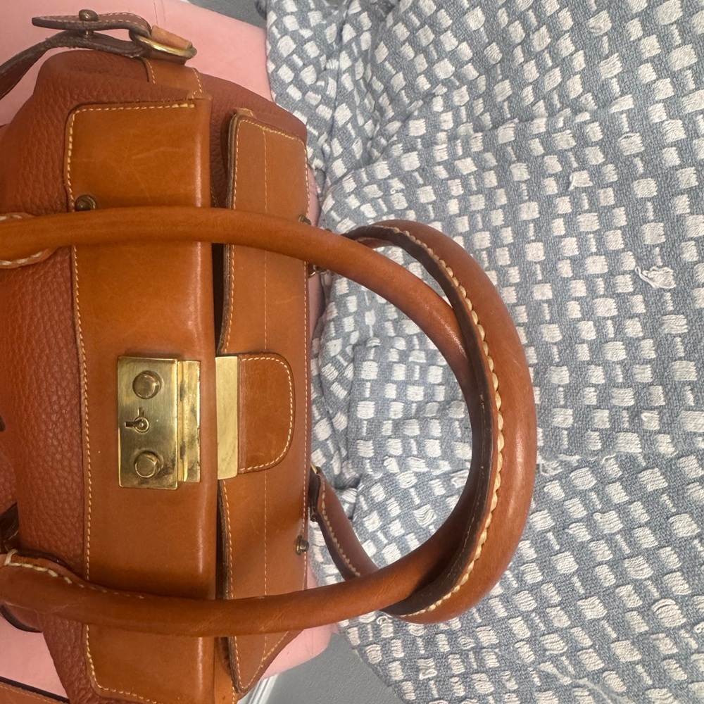 Dooney & Bourke Pebble Leather Satchel in Cognac Brown with Gold Hardware - Picture 15 of 17